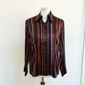 Talbots Silk  Vibrant Striped Button Down Shirt Size Medium Petite